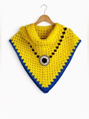 Minion Inspired Hand Crochet Kids Poncho Cape One Size Yellow Blue One Size